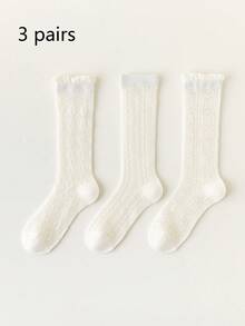 3 Pairs Girls Mesh Socks, Breathable Hollow Out Socks, Princess Style For Summer Girls' Socks Children's Socks - Beige - View 10