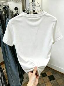 Women's Short-Sleeved T-Shirt With A Heart Print Full Of Small Hearts, Round Neck, Made Of Polyester, Suitable For Daily Wear, Casual Outings, Weekends And Dates, Romantic Casual Style, Ideal For Spring And Summer, Free Shipping In Mexico. - 白色 - 查看 2
