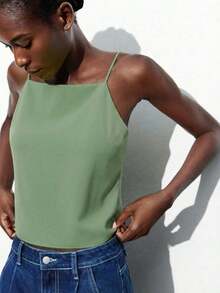 Blusa sin mangas con lazo ajustable, elegante para fiesta, oficina, viajes, casual, romántica, adecuada para invitados de boda, anfitriones, citas, fiestas, conciertos, desayunos, aeropuerto, vacaciones de verano - Verde - Ver 4