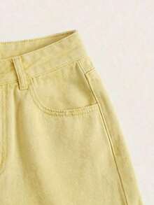 Pantalones cortos vaqueros de cintura alta enrollados para el verano - Amarillo - Ver 5
