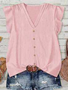 Camisa minimalista casual para mujer, adecuada para el verano - Rosa - Ver 8
