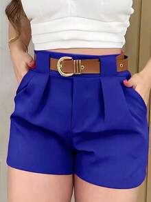 Short de mujer de unicolor versátil y casual - azul real - Ver 1
