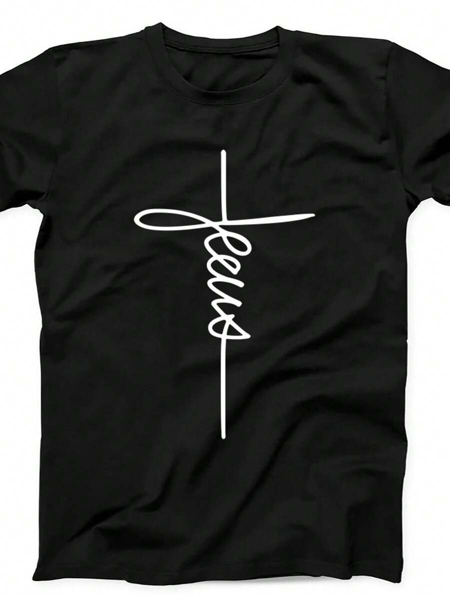 Camiseta negra con la firma religiosa cristiana de Jesús, 606,220 g, 100% algodón. Peso ideal para todas las estaciones, apta tanto para hombres como para mujeres. Tejido de alta calidad y duradero, suave al tacto y de larga duración. Prenda transpirable, ideal para el otoño, vacaciones, Día de la Madre, celebraciones del Día de la Independencia y como regalo. - Negro - Ver 1