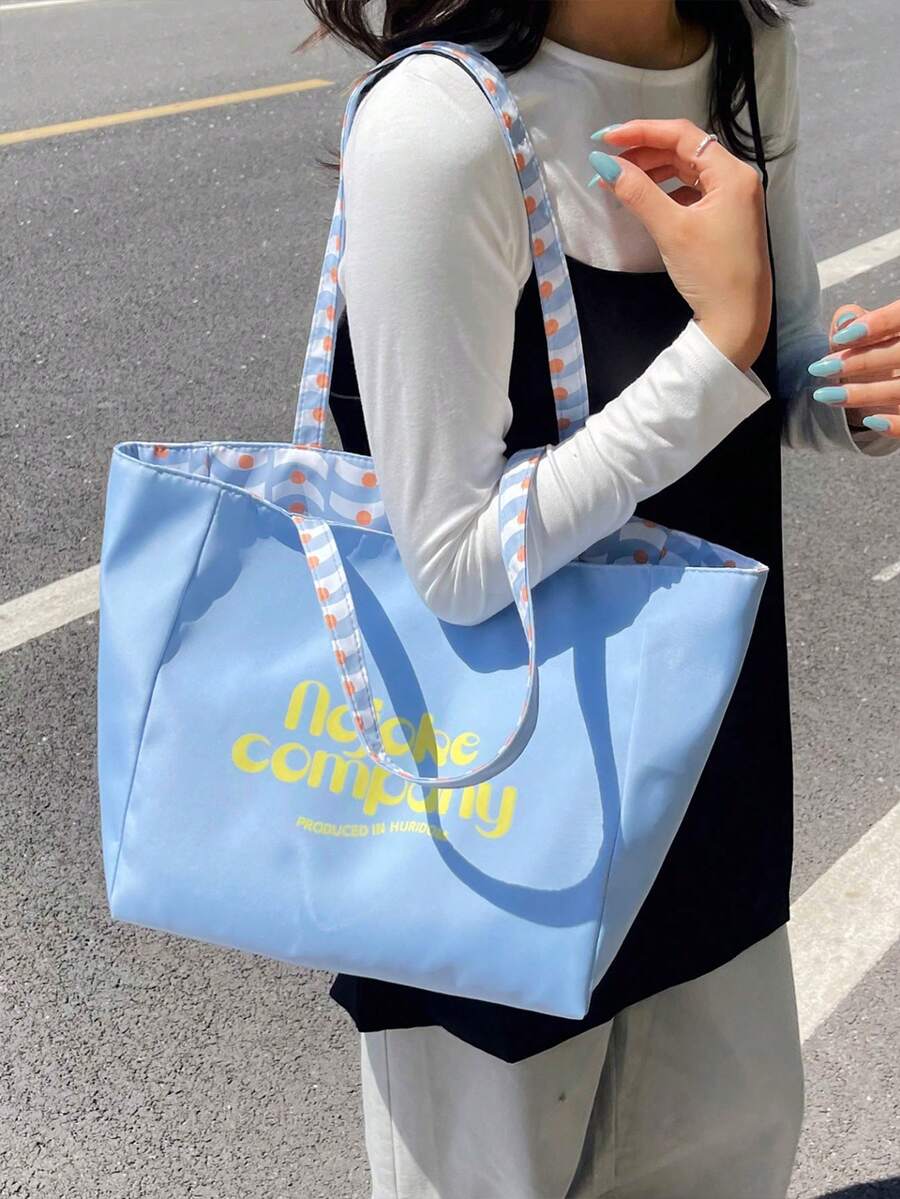 Bolso de mano estilo coreano con estampado de letras, versátil para uso diario, bolso de hombro de gran capacidad y doble cara para ir al trabajo para mujeres