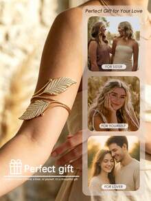 1 pieza Brazalete abierto de estilo bohemio con hojas de cristal multicapa y diseño geométrico, accesorio minimalista para vacaciones de verano - JL2730 Oro - Ver 3