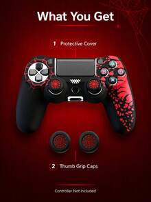 2026 New Red Spider Web 4 Controller Cover Set, Non-Slip Silicone Protective Case + Raised Joystick Caps, Supports Charging With Protective Case, Separate Case/Caps/Set Available, Anti-Slip, Anti-Sweat, Anti-Dust, Anti-Scratch, Enhances Grip, Improves Gaming Experience, Best Gift For 4 Players, Christmas/New Year 2026 Gift, Holiday Promotion/Christmas Special Edition, Children/Family Gift - Multicolor - View 2