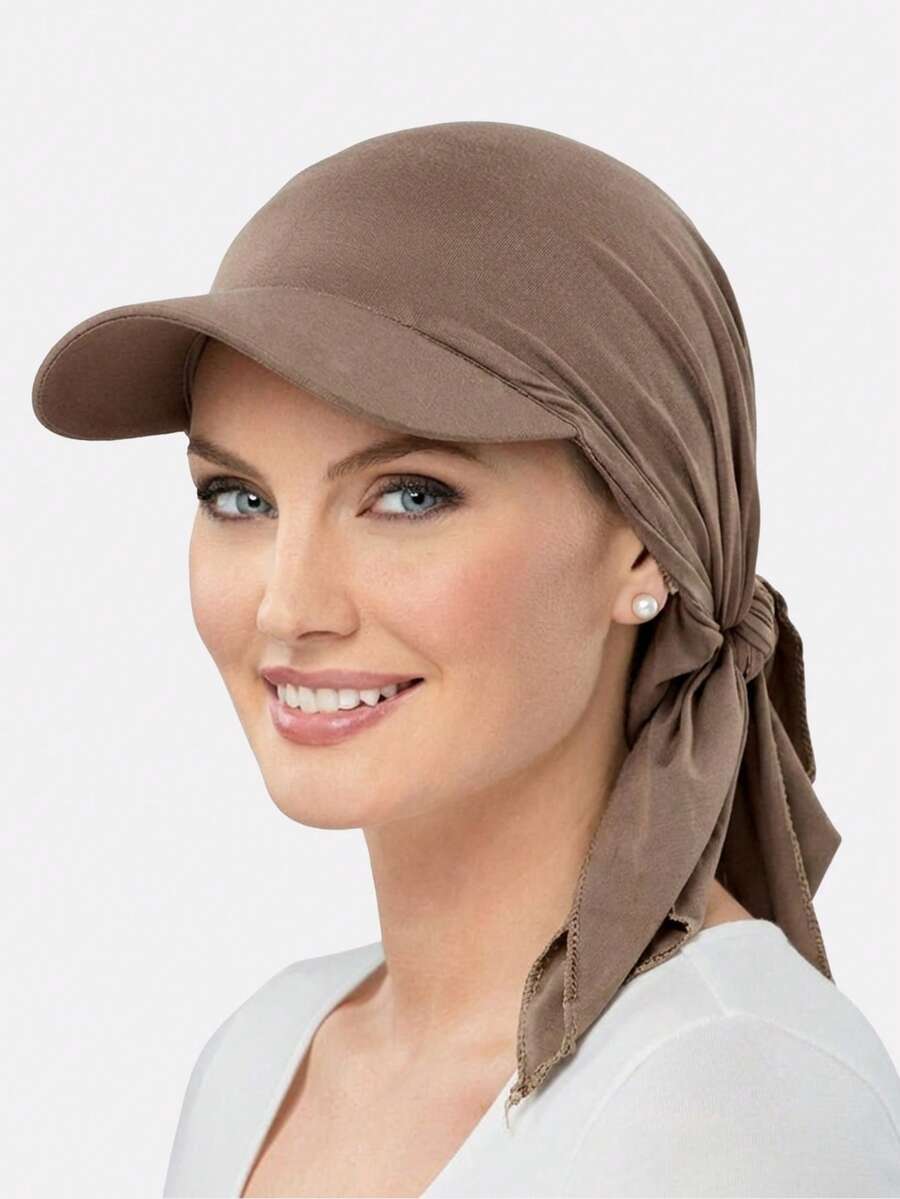 1pc Women's Visor Scarf Hat, Tie-Up Baseball Cap, Ribbon Sun Hat, Suitable For Daily Use,Beach,Travel - Khaki - View 1
