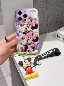 Disney Mickey Mouse Clubhouse Phone Case : 3D Fluffy Pattern Border Protector Phone Soft Phone Case With A Free Cute Mickey Bracelet Chain Lanyard, Mickey, Minnie, Goofy, Donald Duck, Daisy Duck, Pluto, For Apple 17 Promax 17 Pro 16 15 14 13 12 11 Pro Max XS Max X XR Soft Cover Summer Phone Case - trắng - Xem 3