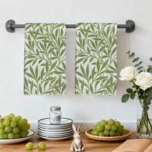 2pcs Kitchen Towels With Simple Green Leaf Pattern, 40*60cm Modern Minimalist Style Rectangular Super Soft Fiber Kitchen Towels, Dish Cloths, Hand Towels, Kitchen Decor, Housewarming Gift, Suitable For Kitchen And Bathroom, Great For Housewives And Family Gatherings, High Cost-Performance, Household Essential - Green - View 7