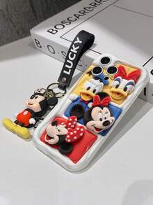 Disney Mickey Mouse Clubhouse Phone Case : 3D Fluffy Pattern Border Protector Phone Soft Phone Case With A Free Cute Mickey Bracelet Chain Lanyard, Mickey, Minnie, Goofy, Donald Duck, Daisy Duck, Pluto, For Apple 17 Promax 17 Pro 16 15 14 13 12 11 Pro Max XS Max X XR Soft Cover Summer Phone Case - White - View 7