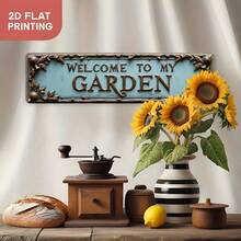 2D Flat "Welcome To My Garden" Vintage Metal Wall Decor, Suitable For Home, Holiday Decoration, Living Room, Cafe, Bedroom, Garage, Study, Office, Easy Installation, Size (10x40cm/3.9x15.7in) - A - View 4