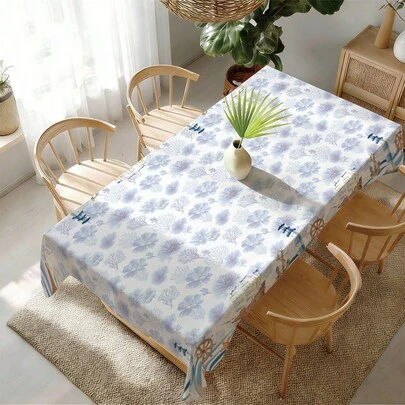 1 pieza Mantel minimalista de verano con estampado de barco de vela y coral, mantel impermeable y resistente a las manchas, adecuado para cocina, mesa de comedor, mesa de café, gabinete de TV, entrada, decoración de fiestas y vacaciones, decoración del hogar