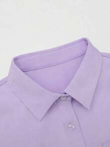 Camisa casual de manga larga de un solo pecho y holgada de unicolor para mujer, otoño - Morado - Ver 3