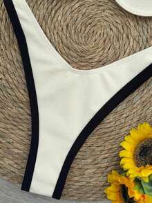 Nuevo Llegado Oficial Primavera/Verano Elegante Casual Sexy Traje de Baño Bikini de Mujeres en Blanco y Negro a Patchwork, para Playa, Fiesta, Cita, Vacaciones - Blanco - Ver 5