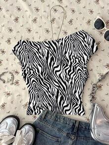 Blusa corta asimétrica fruncida para mujer - Multicolor 2 - Ver 2