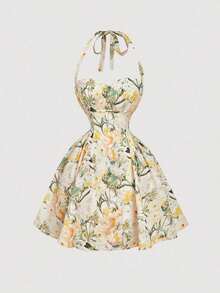 de mujer con estampado floral romántico de cuello halter - Amarillo - Ver 5