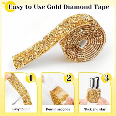 2 cuộn ruy băng đính đá tự dính, nhãn dán kim cương vàng & bạc, cuộn ruy băng đính đá lấp lánh thích hợp cho đồ thủ công, vải vóc, đám cưới, tiệc tùng, trang trí xe hơi & điện thoại, quần áo & phụ kiện.