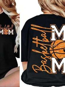 Camiseta de Mujer "Pure Basketball Mom" - Diseño Gráfico de Baloncesto con Brillantina y la Letra "MOM" con Corazón, Manga Corta, Cuello Redondo, Top Casual de Verano para Atuendos de Día de Partido, Eventos y Ropa Casual - Ajuste Transpirable, Regalo Ideal para Mamás de Baloncesto (Producto Local), Camiseta de Mujer de Manga Corta con Cuello Redondo Estampado - Uso Diario Casual, Deportes y Fitness, Todas las Temporadas|   Perfecto para el Día del Jugador y el Día de San Valentín - Blanco - Ver 5
