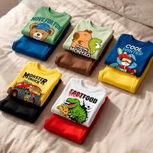 6-Piece Mid-Season Boy's Set (3 Long-Sleeved T-Shirts + 3 Sweatpants) For Children's Winter, Cold Weather - Đã in - Xem 5