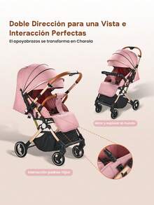 Cochecito de bebé reversible de alta vista, con asiento ajustable y diseño de absorción de impactos, equipado con una gran canasta de almacenamiento, toldo, portabotellas y bandeja para alimentos, adecuado para recién nacidos y niños pequeños, imprescindible para viajes y salidas familiares. - Rosa - Ver 9