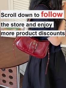 Túi đeo nách phong cách Retrosweet Cool Babes dành cho người đi xe máy, túi hình lưỡi liềm độc đáo với họa tiết kim loại và mắt lưới thoáng khí, túi xách đeo chéo đa năng bốn mùa dành cho nữ đi làm. - Màu Đỏ Sâu - Xem 2