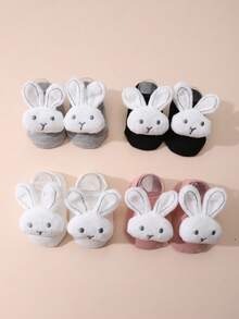 4 Paar süße Baby Mädchen 3D Hasen Dekor Knöchelsocken, rutschfeste Griff Socken geeignet für den täglichen Gebrauch - Verschiedenfarbig - Übersicht 1