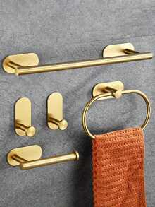 Bộ 5 món giá treo khăn tắm bằng thép không gỉ, bao gồm giá treo khăn, giá đựng giấy vệ sinh và móc treo khăn, gắn tường, phù hợp cho phòng tắm và nhà bếp. - Đáy vuông không cần đinh - Xem 2