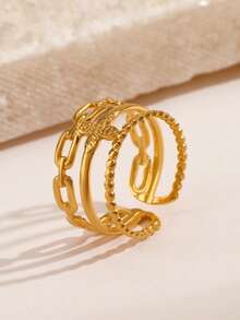 1pc 18K Gold Plated Stainless Steel Four-Leaf Clover Ring, Suitable For Daily Wear - Yellow Gold - View 3