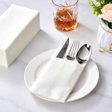 50/100 Stück Einweg-Papierservietten in Leinenoptik, weiß, mit integrierter Bestecktasche, wasserabsorbierend, Esstisch-Servietten, perfekt für Küche, Hochzeit, Party, Weihnachten, Halloween, Winter, Familienfeier. 1/25/50/75/100 Stück - A - Übersicht 2