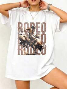 ropa de mujer ropa de mujer 2026 Camiseta de vaquero estilo western para mujer, cuello redondo, manga corta, estampado de botas de vaquero y caballo, corte holgado y transpirable, lavable a máquina, ideal para festivales de música country, fiestas de verano, uso diario. Fin de temporada, stock final, favorito de los fans. Conjuntos de San Valentín para Mujer, Conjuntos de Primavera y Verano para Mujer. Summer Clothes,Spring Outfits For Women camisas de mujer camisas de mujer - Blanco - Ver 3