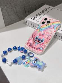 Disney Has Authorized, Phone Case - Chain Set, The Stitch Lilo & Stitch 3D Phone Case Plus A Silicone 3D Stitch Bracelet With Metallic Ring Removable Bracelet, Stitch And Angel Pattern, Compatible With Iphone17/16/15/14/13/12/11/XS/XR/X Plus Pro Max, A Stylish Cartoon Phone Case, The Perfect Gift Choice, Phone Protection, Durable Phone Cover, Great Gift For Friends And Family. - 白色 - 查看 5