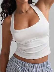 Camiseta de tirantes informal y versátil de unicolor para mujer - Blanco 4 - Ver 1