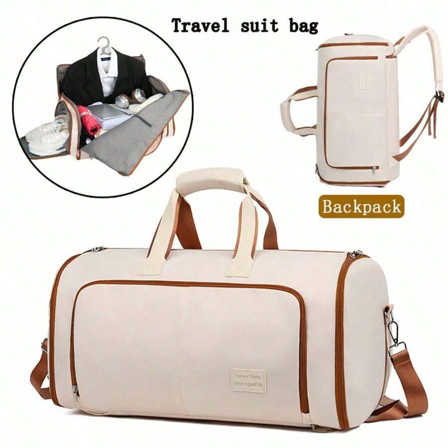 Multi-Function Travel Luggage Bag, Clothing Storage Garment Bag, Large Capacity Handbag, Travel Backpack, Color Block Shoulder/Crossbody Bag, With Shoe Compartment, Wet/Dry Separation, Apparel Storage, Suitable For Travel, Business Trip, Commute Bag For School School Accessories School Stuff - White - View 1