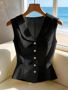 Blusa sin mangas amarilla elegante, top de verano elegante y estilizador para mujeres - Negro - Ver 1