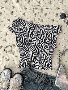 corta con estampado de lunares y drapeado asimétrico para mujer - Multicolor 2 - Ver 8