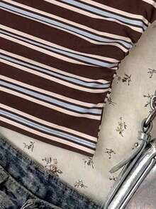 Blusa corta asimétrica fruncida para mujer, estampado de lunares en blanco y negro - Multicolor 3 - Ver 4