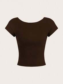4 piezas Camisetas de mujer de cuello redondo, ajustadas, con espalda descubierta y diseño minimalista de patrones, adecuadas para el verano - Multicolor 6 - Ver 6