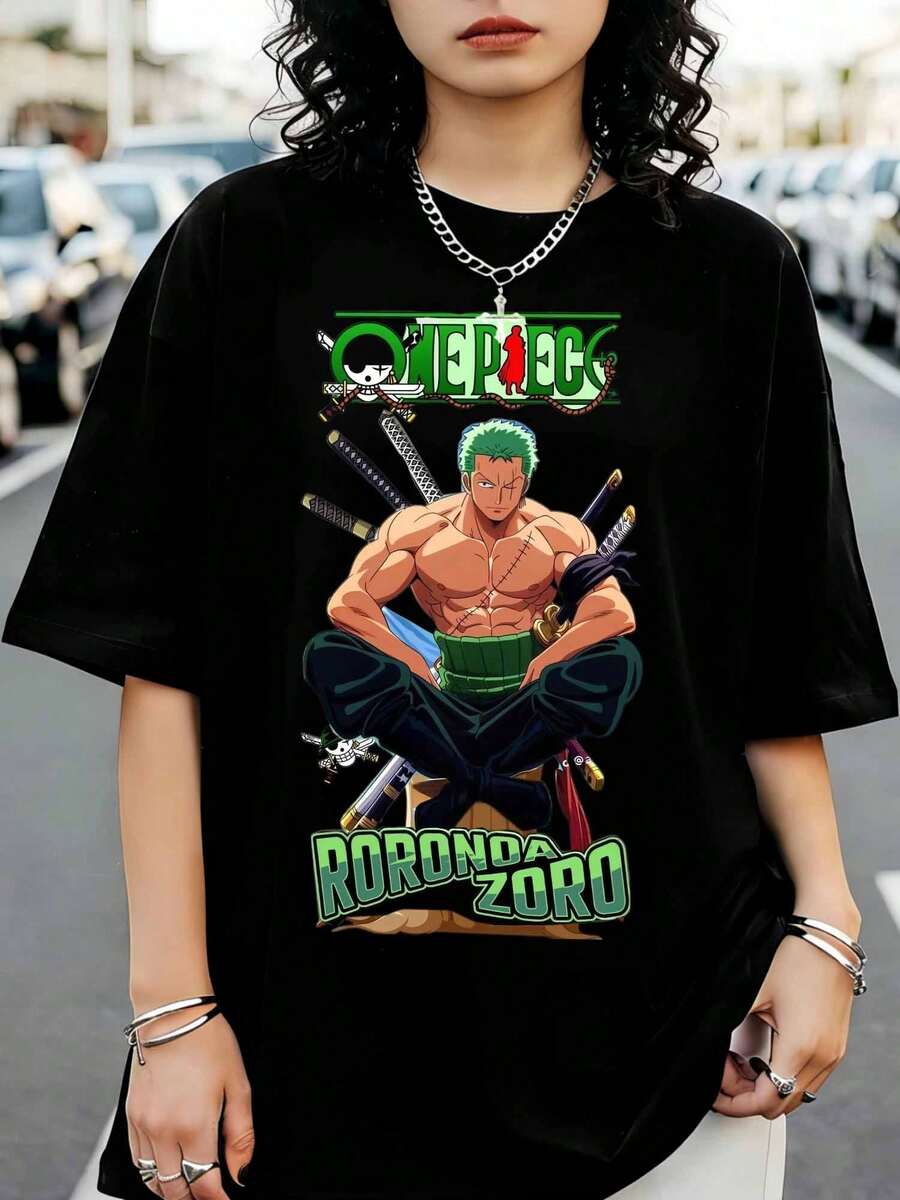 One Piece Roronoa Zoro Svärdsman Sittande T-shirt, Grafisk T-shirt, Streetwear för Zoro-fans - Svart - Visa 1