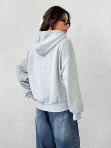 SHEI Women's Zip-Up Sweatshirt With Long Sleeves And Pocket, Casual Minimalist Style, Ideal For Graduation, Back To School, Teacher's Clothing, Fall/Winter Back To School - 灰色 - 查看 3