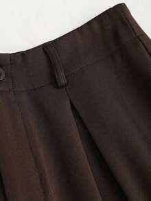 Pantalones anchos de mujer vintage elegantes con textura y plisados, para otoño/invierno - Café integral - Ver 5