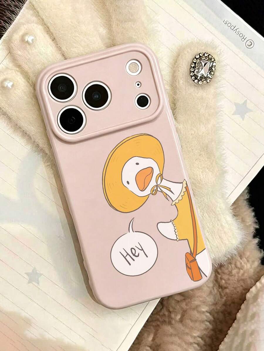 1个简约可爱小鸭图案时尚软TPU防震手机壳,侧边爱心设计,适合作为生日/节日礼物送给朋友、家人、情侣,适用于17/16/15/14/13/12/11/X/XR/XS MAX、Galaxy A56/55/A03S系列 - 彩色 - 查看 1