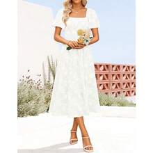 Crowd Favorite Mid-Length Square Neck Floral Print Dress - White - View 7