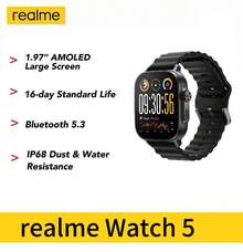 Realme Watch 5 智能手表，AMOLED 触控屏，1.97 英寸，独立 GPS，NFC，蓝牙通话，108 种运动模式，血氧监测，睡眠追踪，IP68 级防水，16 天续航 - 查看 1