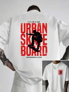 Camiseta de hombre con hombros caídos y estampado gráfico de gran tamaño, camiseta holgada para hombre con diseño individual para deportes extremos y skateboarding urbano, ropa de hombre de estilo nuevo y moderno, 1 pieza de ropa esencial para hombre con diseño frontal y trasero, top casual de manga corta, talla grande. - Blanco - Ver 6