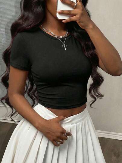Women's Casual Round Neck Short Sleeve T-Shirt, Suitable For Spring, Summer, Autumn, Valentine's Day/Back To School Season