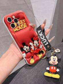 Disney Mickey Mouse Clubhouse Phone Case : 3D Fluffy Pattern Border Protector Phone Soft Phone Case With A Free Cute Mickey Bracelet Chain Lanyard, Mickey, Minnie, Goofy, Donald Duck, Daisy Duck, Pluto, For Apple 17 Promax 17 Pro 16 15 14 13 12 11 Pro Max XS Max X XR Soft Cover Summer Phone Case - 白色 - 查看 6