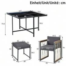7-Piece Outdoor Table And Chair Set For 6 People, Tempered Glass Table, Plastic And Wood Handrails, Ideal For Meals In The Backyard Or Garden. - 黑色 - 查看 6
