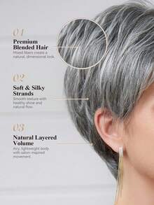 Women's Short Pixel Head Wig, Silver Gray Salt And Pepper Synthetic Hair Wig With Bangs, Layered Natural Style Heat Resistant Wig, Breathable Cap Suitable For Daily Casual Wear - SGray - View 6