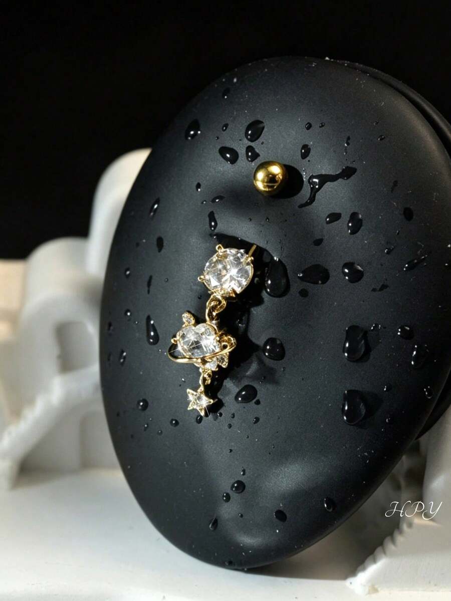 1件装不锈钢肚脐环，心形/星形锆石肚脐穿孔饰品，低过敏性性感肚脐环，适合海滩、度假、派对等场合的身体饰品