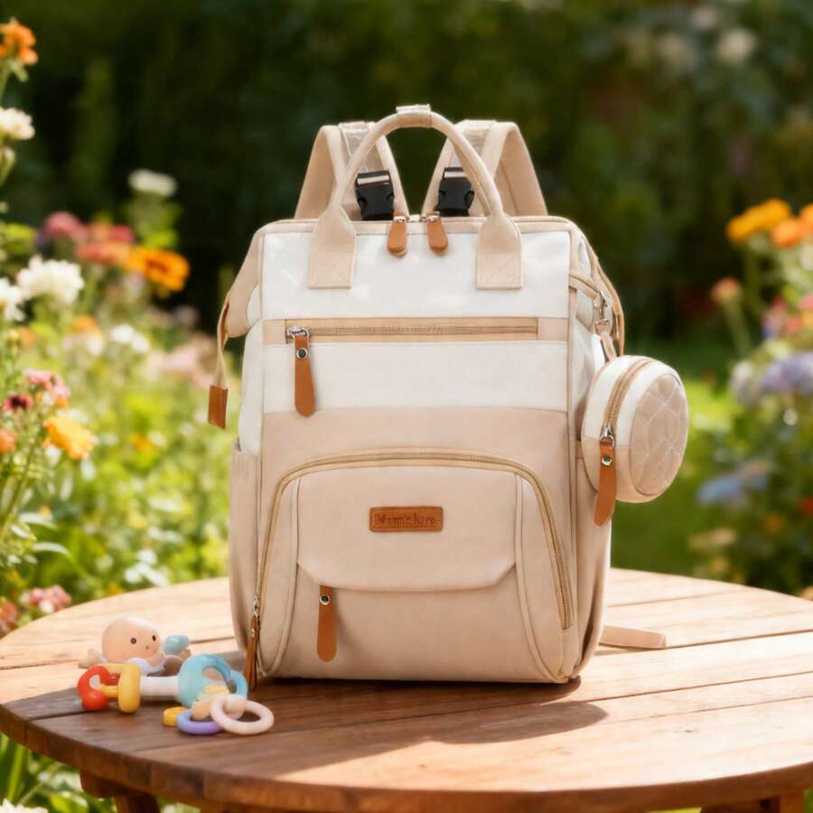 1pc Colorblock Fashion Mommy Bag, Large Diaper Bag With Insulated Pocket And Pacifier Case, Suitable For Stroller, Daily Use And Travel - Color Matching - View 1